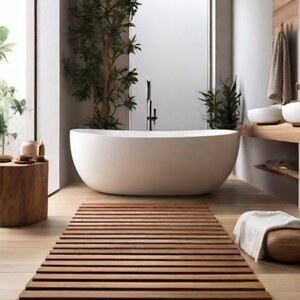 30x30 Inches Wooden Bathroom Mat Floor Shower Rug Natural Must Have ...