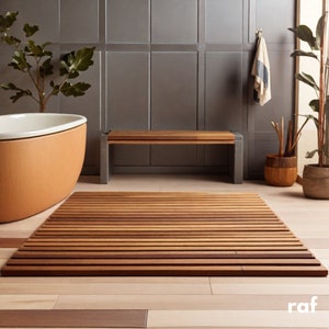 30x30 Inches Wooden Bathroom Mat Floor Shower Rug Natural Must Have ...
