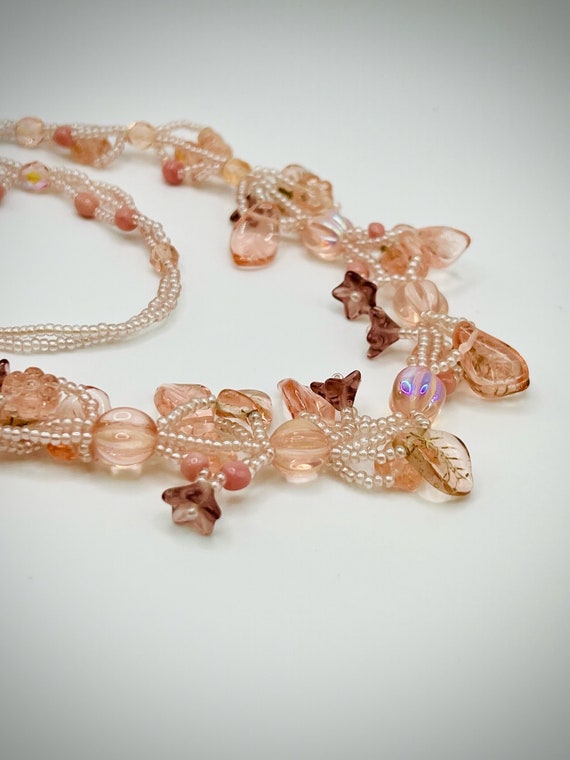 Whimsical Necklace with Floral Motif in Pink Tones - image 4