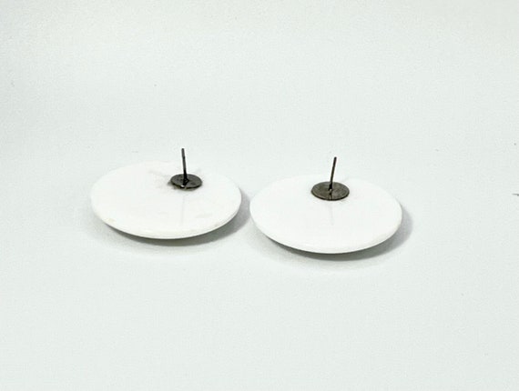 Large Round White Button Earrings - image 2