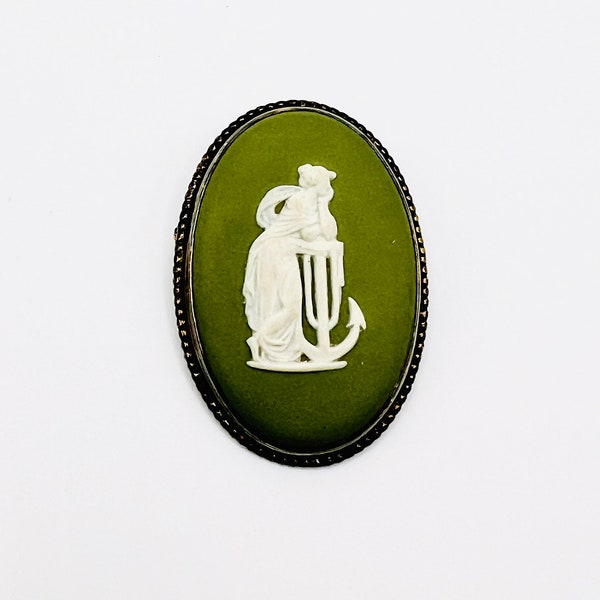 Wedgwood White Cameo on Green Field "Hope and Anchor"