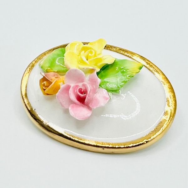 Porcelain Rose Brooch Pin