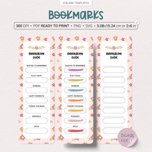 Set of 3 Annotation Key Color Guide Bookmarks with Flower Pattern | PNG | PDF Ready to Print | SVG | For Personal Use Only
