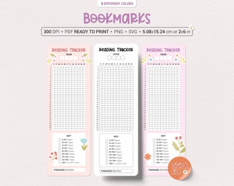 Set of 3 Printable Yearly Reading Log/Page Tracker Bookmarks for Book Lovers | PNG | PDF Ready to Print | SVG | For Personal Use Only