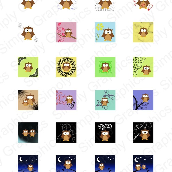 Baby Owls - Original Toons - 1 inch squares - Digital Collage Sheet