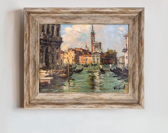 Venice Canal Framed Print | Oil Painting Art | Rustic Wall Decor