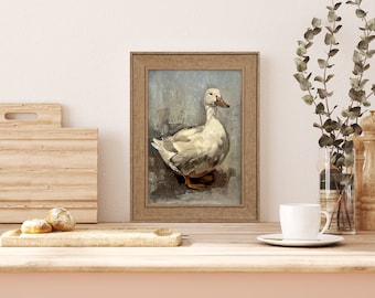 Origineel olieverfschilderij witte eend | Op bestelling gemaakt | Boerderij Cottagecore Art