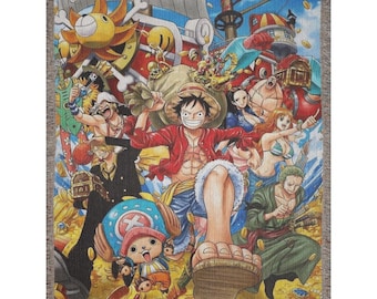 Retro Anime Woven Blanket Luffy Anime Throw Straw Hat Pirates Tapestry Manga Art Decor Anime Gift Gamer Room Blanket 100% cotton sofa throw