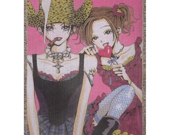 Anime Woven Blanket, Y2k Anime Girl Aesthetic Throw, Coquette Manga Art Tapestry, Pink Indie Room Decor, Cute Anime Gift gamer throw