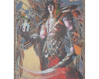 Fantasy Rpg Woven Blanket Wow Inspired Throw Dark Fantasy Art Tapestry Gamer Room Decor, Gaming Gift WOW! couch throw Video Game Couch Throw