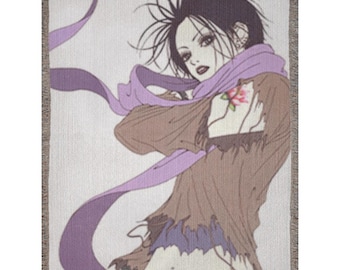 Anime Grunge Girl Woven Blanket, Vintage Anime Aesthetic Throw, Y2k Punk Manga Art Tapestry, Indie Alt Room Decor, Anime Gift 100% cotton