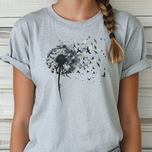 Dandelion with Flying Birds Shirt Dandelion Shirt Birds Shirt Bird Watching Shirt Dandelion Tshirt Wildflower Bird Tee Bird Watchers Shirt