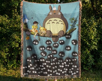 Anime woven Blanket, Cozy Anime Aesthetic Throw, Whimsical Nature Tapestry, Cottagecore Room Decor, Kawaii Gift sofa throw 100% cotton