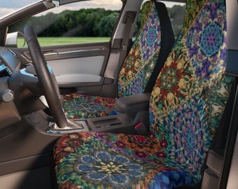 Faux embroidery Boho Mandala Pattern Car Seat Covers | Colorful Floral Mosaic Seat Protector