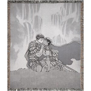 Coperta tessuta con motivi anime, coperta gotica con coppia anime, arazzo emozionale con estetica manga, decorazione artistica in bianco e nero, 100% cotone, coperta da divano regalo anime.