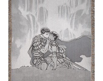 Anime woven Blanket, Gothic Anime Couple Throw, Emotional Manga Aesthetic Tapestry, Black White Art Decor 100% cotton anime gift sofa throw