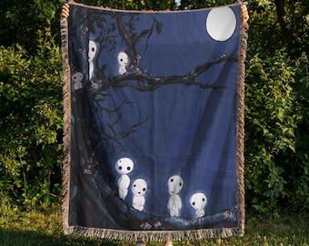 Anime Woven Blanket, Japanese Nature Anime Throw Cottagecore fairy Tapestry, Fantasy Woodland Decor sofa throw couch throw wall hanging