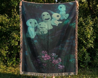 Anime Woven Blanket, Dark Nature Anime Throw, Cozy Woodland Aesthetic Tapestry, Cottagecore Room Decor, Fantasy Gift couch throw sofa throw