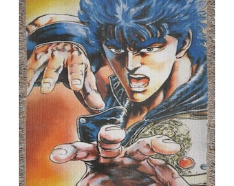 Fist Of The North Star Inspired Woven Blanket, Retro Anime Warrior Throw, 80s Manga Art Tapestry, Martial Arts Decor 100% cotton anime gift