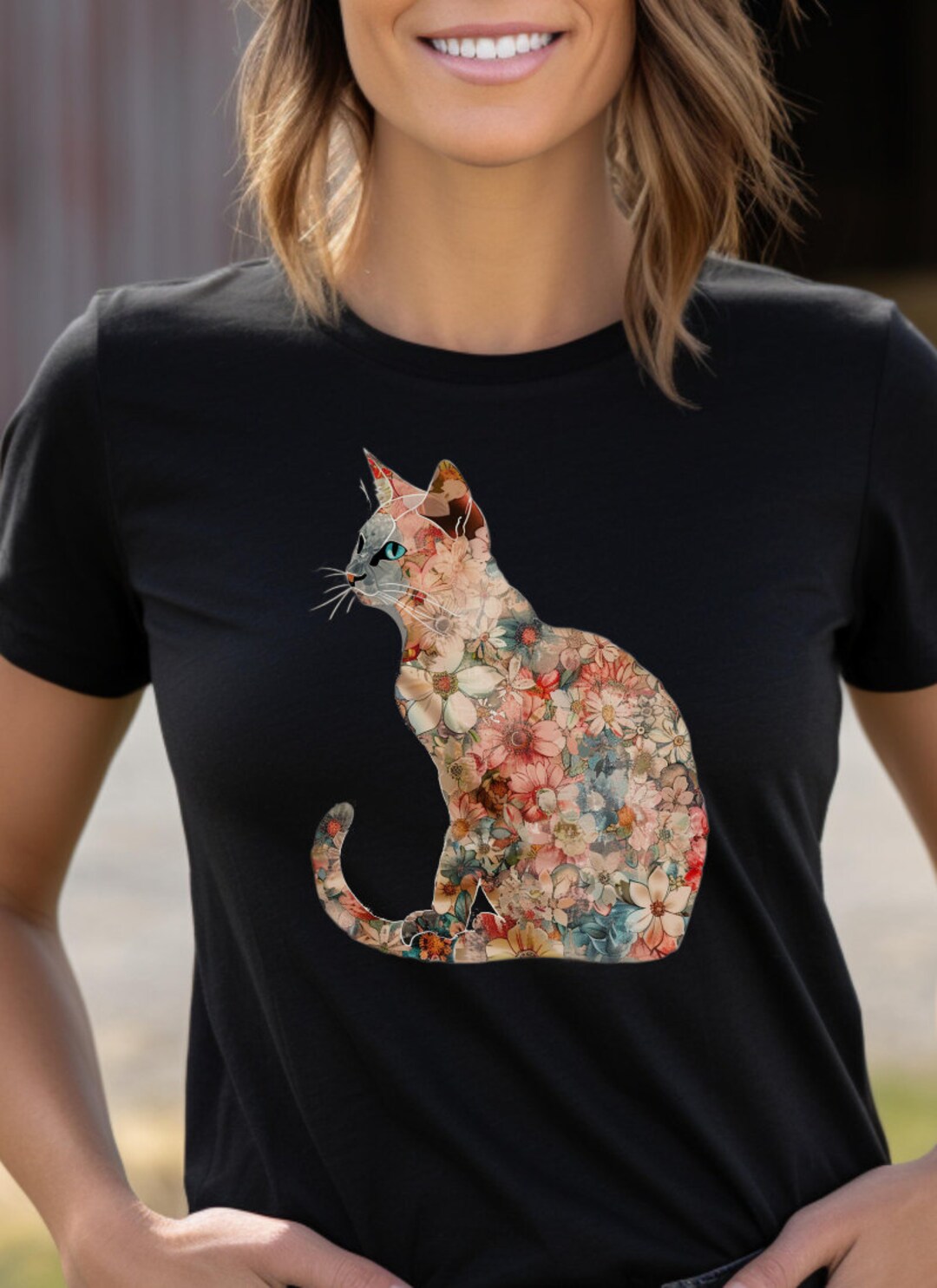 Floral Cat Shirt Siamese Cat Tshirt Siamese Cat Pattern Catthemed Gifts ...