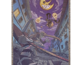 Soul Eater Anime Blanket, Gothic Moon Aesthetic Throw, Halloween Anime Wall Art, Spooky Manga Decor, Fantasy Night Scene Gift 100% cotton