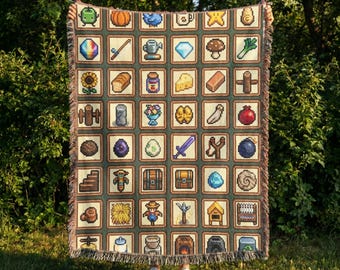 Stardew Valley Woven Blanket, Stardew Inspired Gamer Throw, Cottagecore Gaming Decor Cute Farm Animals Blanket, Cozy Gamer Gift 100% cotton