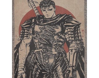 Anime And Manga Warrior Blanket Gothic Anime Throw Medieval Knight Tapestry Manga Art Decor Anime Gift sofa throw Gift for Anime Lover