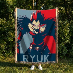 Coperta tessuta in stile anime, decorazione murale gotica manga minimalista in rosso e nero, telo da divano estetica horror anime, 100% cotone.