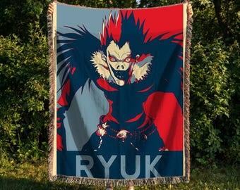 Anime woven Blanket, Gothic Manga Wall Art Throw Minimalist Red Black Poster Style Decor, Horror Anime Aesthetic Gift sofa throw 100% cotton