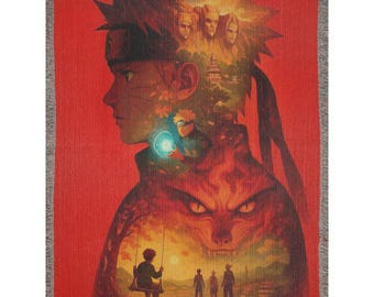 Retro Anime Woven Blanket, 100% cotton throw, Shonen Manga Art Tapestry, Red Aesthetic Wall Decor, Otaku Gamer Gift Otaku decor