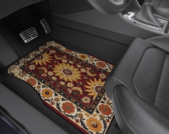 Persian Rug Style Car Floor Mats, Sun Floral Design, Retro Auto Interior Decor