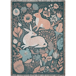 Woodland Animals Blanket Tapestry Woven Blanket Aesthetic Tapestry Forest Tapestry Forestcore Blanket Cottagecore Blanket Fringed Edges