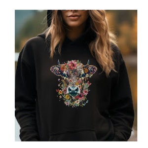 Cow Hoodie Cow Hoodie Women Flower Hoodie Highlander Cow Cute Animal Hoodie Highland Cow Gifts Highland Cow Head Hipster Animal Hoodie