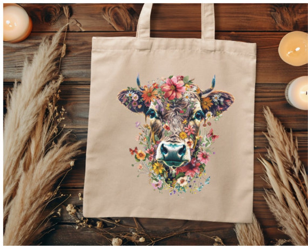 Highland Cow Canvas Tote Bag – Coquette Western Leopard Print Tote For Shopping, Work, Or Everyday Use