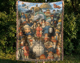 Cozy Anime Fantasy Blanket, Magical Forest Throw, Cute Kawaii Tapestry, Cottagecore Room Decor, Soft Aesthetic Gift 100% cotton sofa throw