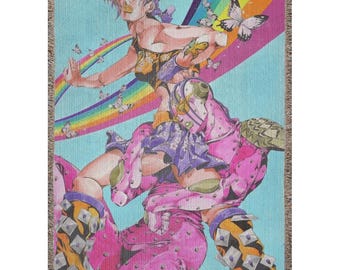 Jojo'S Bizarre Adventure Anime Aesthetic Woven Blanket, Bizarre Style Rainbow Throw, Bold Manga Art Tapestry, Kawaii Gamer Room Decor Gift