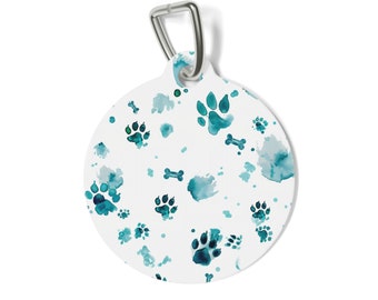 Teal Paw print Customisable Dog ID tag, Deep teal Personalised dog, puppy, or cat ID tag, Custom dark teal Dog id Tag, personal puppy ID tag