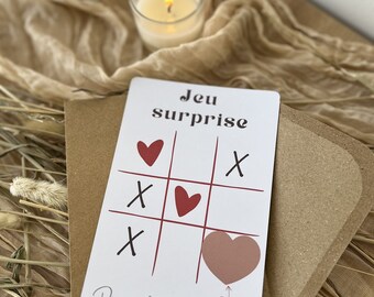 Carte à gratter morpion / carte à gratter personnalisée / bon pour / surprise / amour