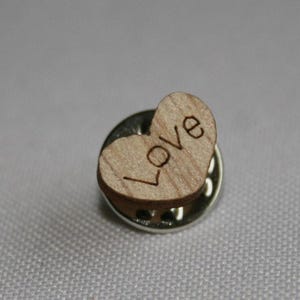 Miniature Wooden Love Heart Pin Badge Brooch- gift, valentines