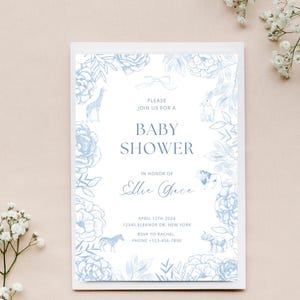 Toile de Jouy / Invitación personalizable / Toile azul / Invitación digital / Baby Shower niña / Baby Shower niño / Invitación para baby shower / Bebé