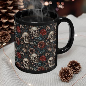 Gothic Floral Skull Mug Dark Aesthetic Coffee Cup Halloween Day of the Dead Fall Mug Spooky Season Gothic Print