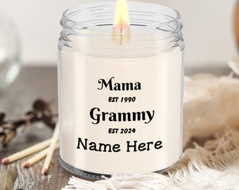 Regalo personalizado para la nueva abuela: Vela de soja de vainilla, Anuncio divertido para la abuela personalizado con tus palabras para mamá y abuela, fechas y nombre.