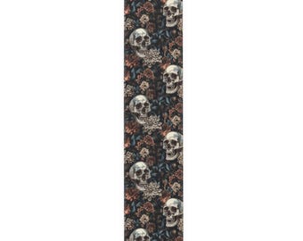 Chemin de table têtes de mort et fleurs : déco gothique d'Halloween