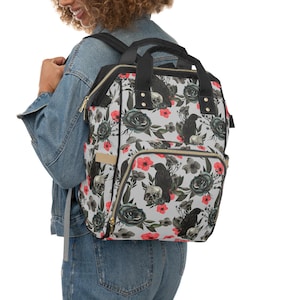 Gothic Skull Floral Diaper Bag Backpack - Halloween Fall  display picture 1