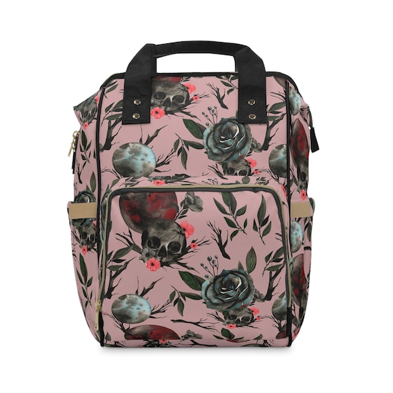 Gothic Skull Floral Diaper Bag Backpack - Halloween Fall  display picture 1