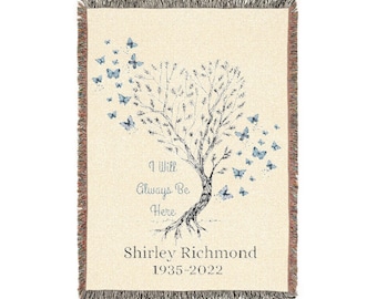 Ich werde immer hier Schmetterlings-Erinnerung gewebte Decke sein Personalisieren Sie diesen Gedenkwurf mit Personalisierung
