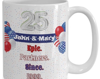 Tazza patriottica per il 25° anniversario, regalo personalizzato per il 25° anniversario, regalo personalizzato per l'anniversario d'argento, bomboniere per il 25° anniversario, decorazioni