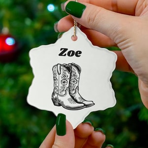 Western Cowboy Boots Ceramic Ornament, Personalized Christmas Tree Decor, Holiday Gift, Rustic Home Decor, Southwestern Ornament, Handmade