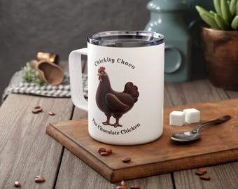 Chickity Choco The Chocolate Chicken Insulated Travel Mug, Funny Mug, Music Lyric Art, Hiphop Fan, Farm Animals, Gift Idea For Hiphop Head