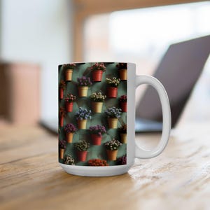 Flower Arrangements In Colorful Pots Large Ceramic Coffee Mug, Floral Art Installation Wall Cup, Gardening Spring Bouquet Decor Brides Gifts